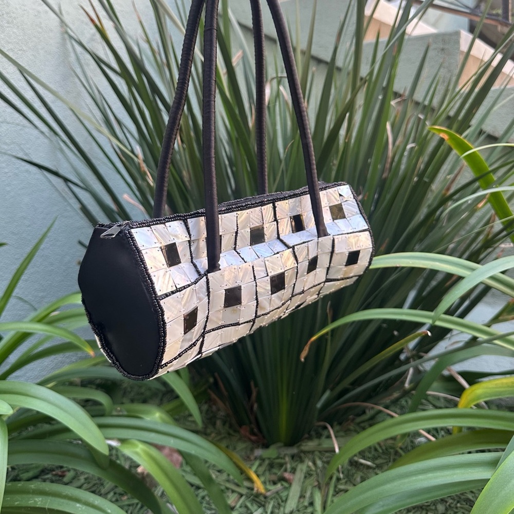 Vintage Black shell & Buffalo horn  beaded Women's purse